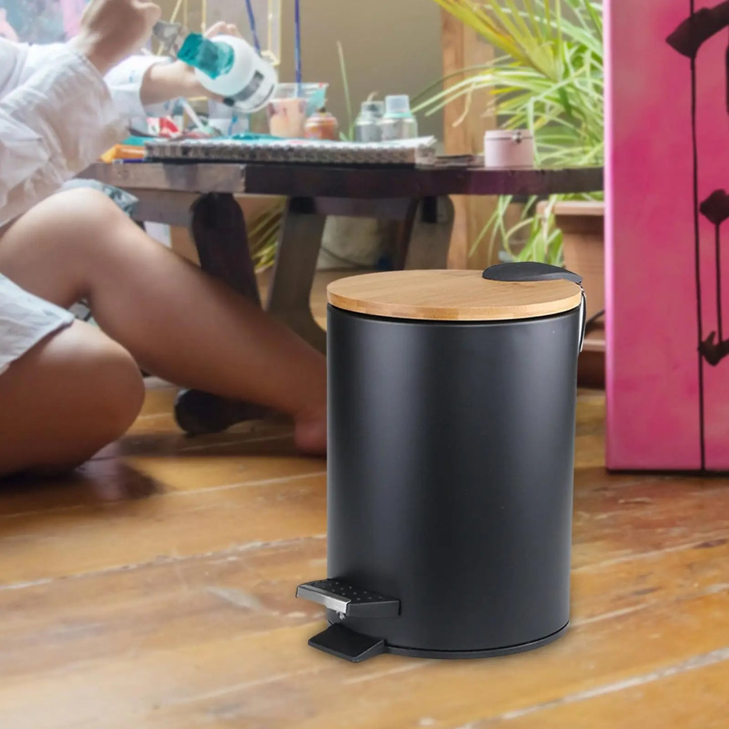 Flip lid bathroom sanitary bin