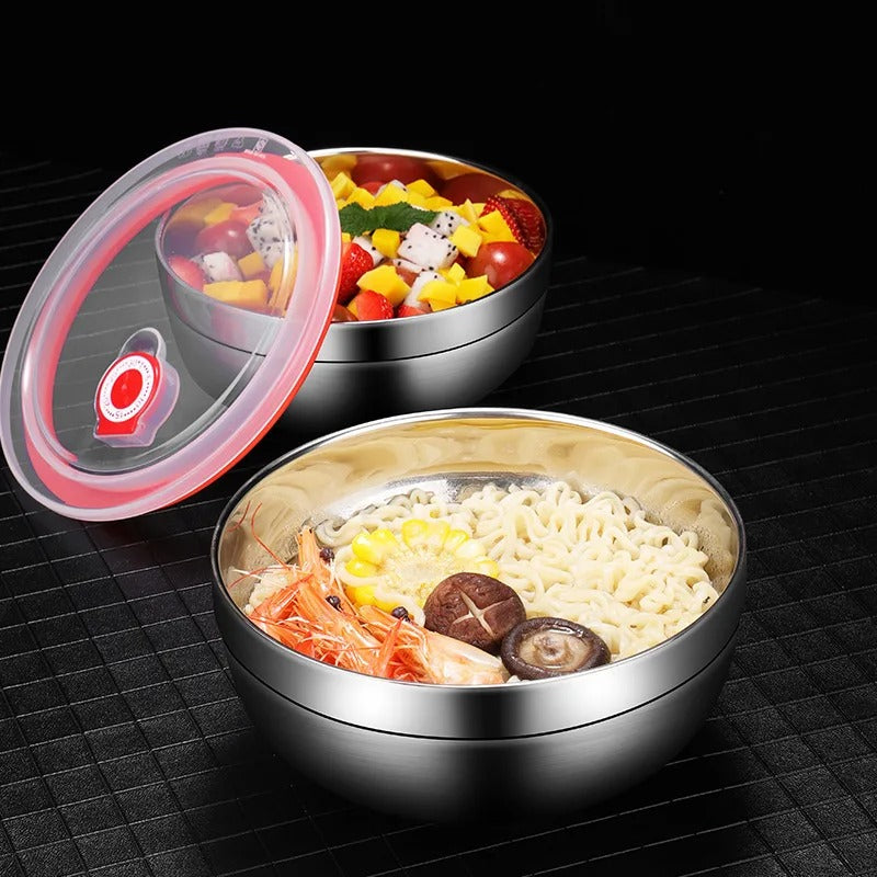 Double layer stainless steel bowl with lid