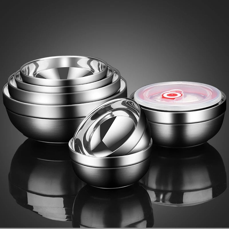 Double layer stainless steel bowl with lid