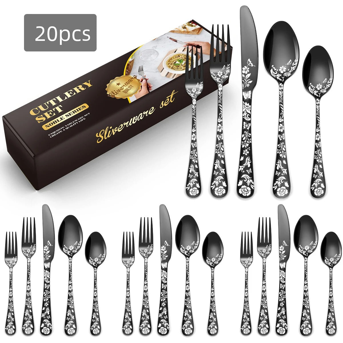 20pcs Patterned stainless steel cutlery set