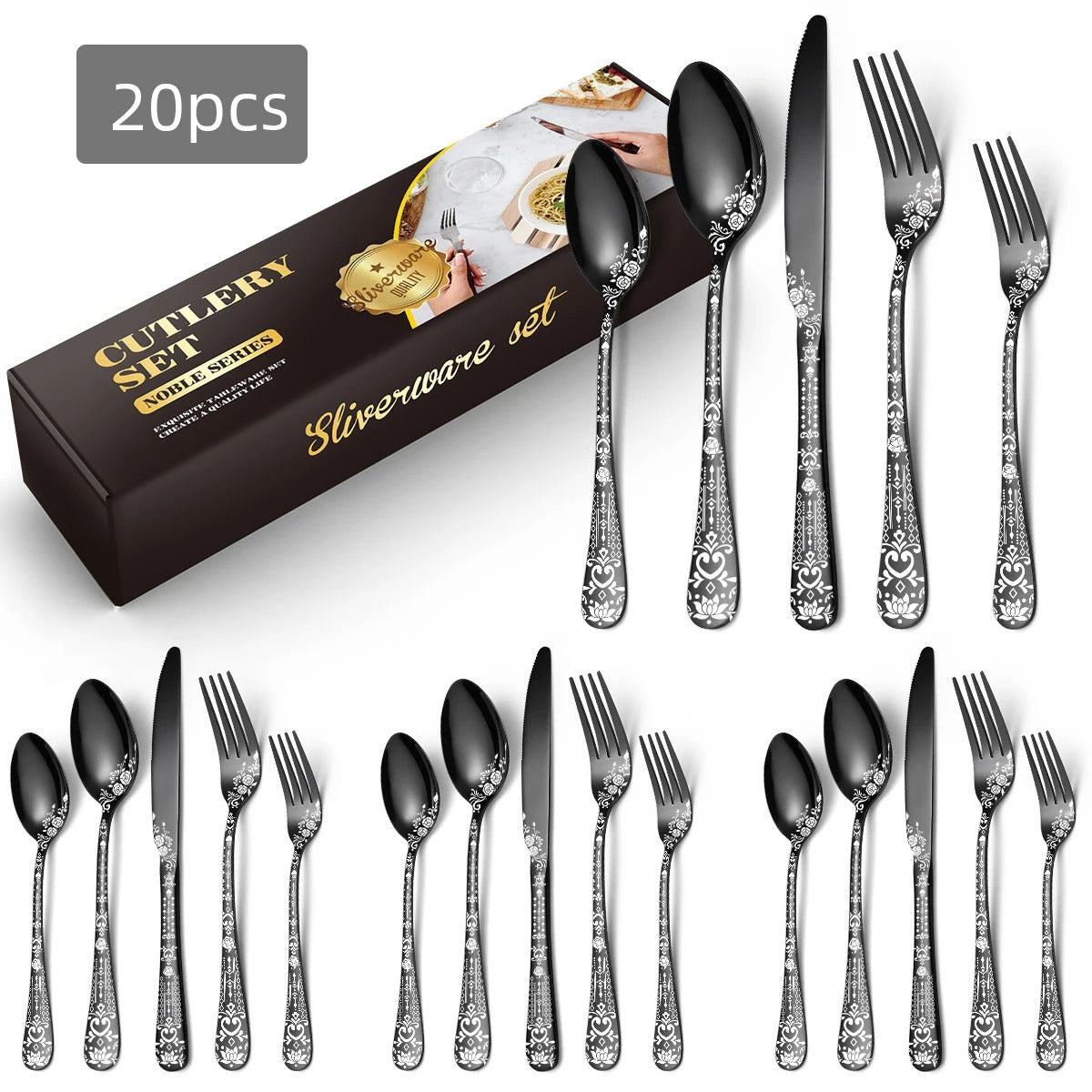 20pcs Patterned stainless steel cutlery set