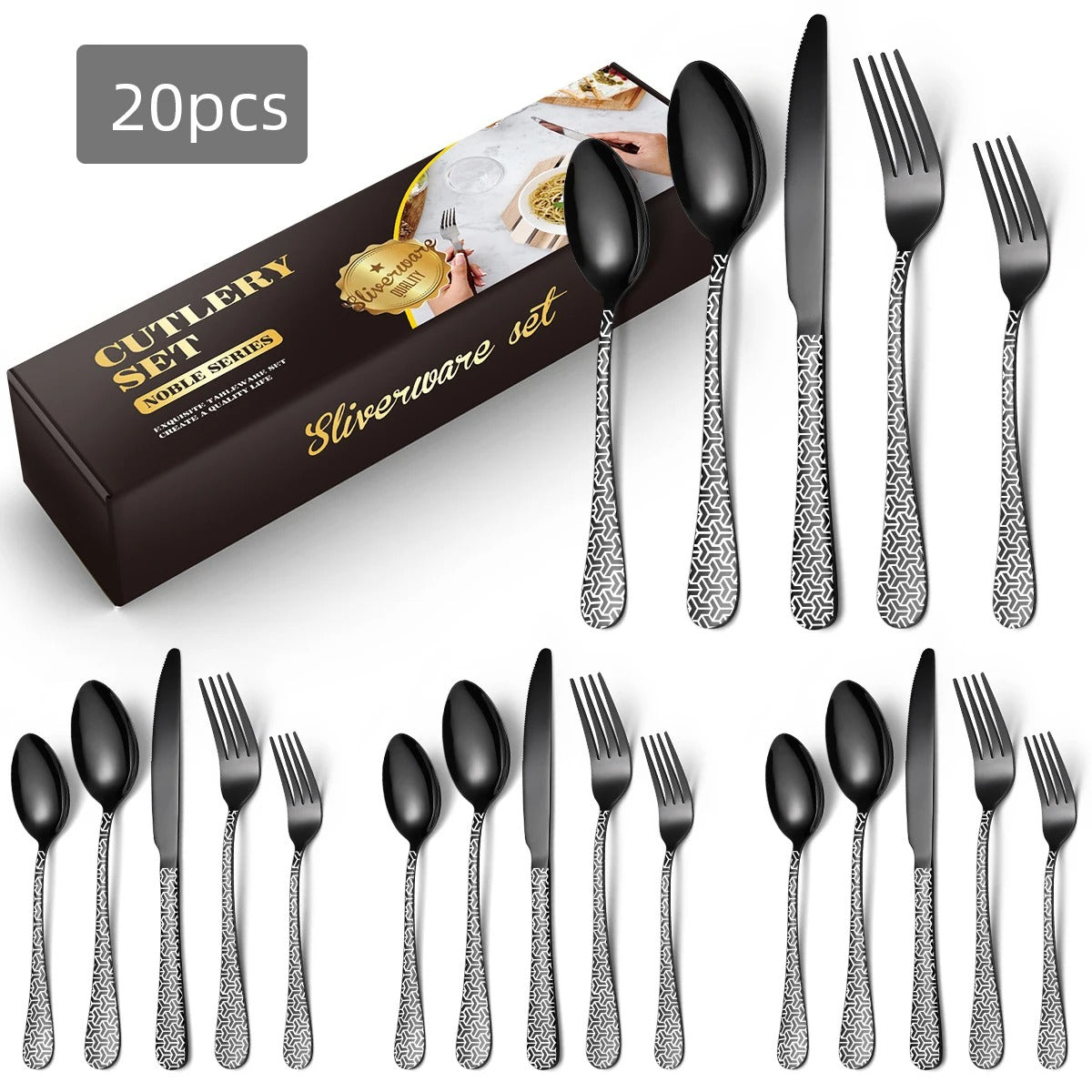 20pcs Patterned stainless steel cutlery set